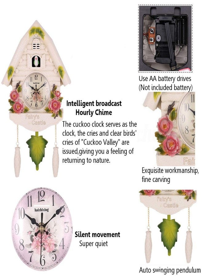 Three Secondz Analog Cuckoo Clock with kukoo Wall Clock Living Cuchoo Bird Alarm Clock for Living and Kids Room (Rose White), Plastic, 36x60 Cm - Image 5